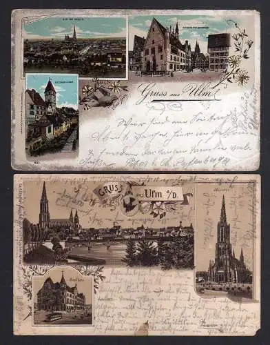 100004 2 AK Litho Ulm 1901 Rathaus Ulmer Spatz Münster Saalbau 1903