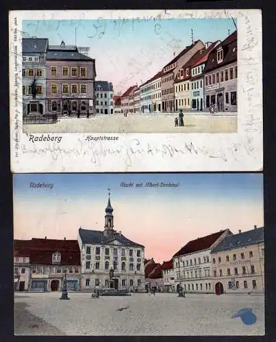 100538 2 AK Radeberg Hauptstrasse Drogerie 1905 Markt Albert Denkmal Gasthof Sta