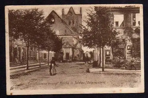 100429 AK Ostpreussenhilfe Soldau Ostpr. zerschossene ev. Kirche 1916 Feldpost G