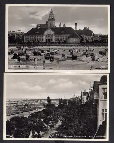 100812 2 AK Ostseebad Swinemünde KurhausStrand Promenade Fotokarte