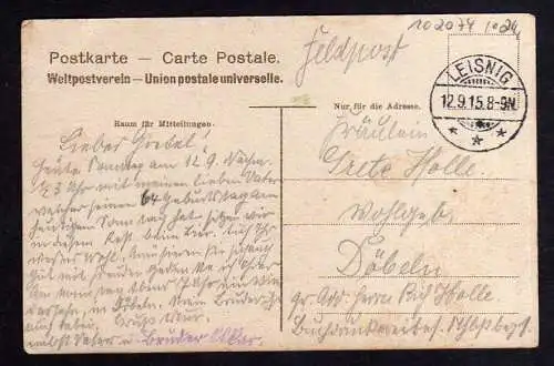 102074 AK Leisnig Restaurant Neue Sorge 1915 Feldpost