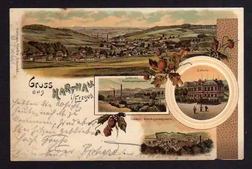 102950 AK Harthau Erzgebirge 1904 Litho Schule Kammgarnspinnerei