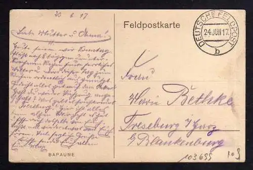 103699 AK Bapaume Batpalmen Straße zerstörte Häuser Deutsche Feldpost 1917