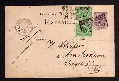 105289 DR 2x 39 auf Ganzsache Mühlhausen Thür. nach Amsterdam 1885