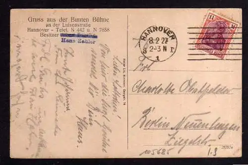 105685 AK Hannover 1922 Luisenstraße Gruss aus der Bunten Bühne Wein Abteilung