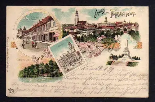 108728 AK Fraustadt 1899 Litho Steinweg Buchhandlung Trogisch Rathaus Krieger De
