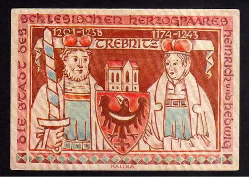 108579 AK Trebnitz um 1930 Künstlerkarte Kalina Wappen Die Stadt des schlesische