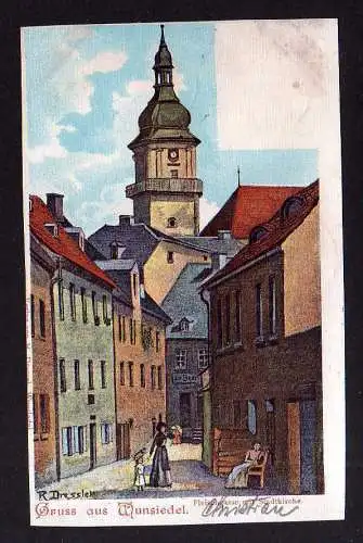 111215 AK Wunsiedel 1902 Fleischgasse mit Stadtkirche Künstlerkarte Dressler