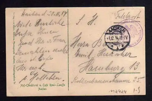 112424 AK Aachen 1914 Hof Conditorei Cafe Reul- Lauffs Feldpost Lazarett