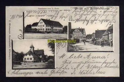 115769 AK Eckartshausen 1905 Gasthaus von L. Roth Rathaus Kirche ? Fachwerkhaus