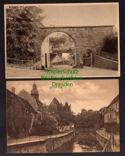 119546 2 AK Luftkurort Roda S.-A. Rotes Tor 1921 An der Roda mit Brücke