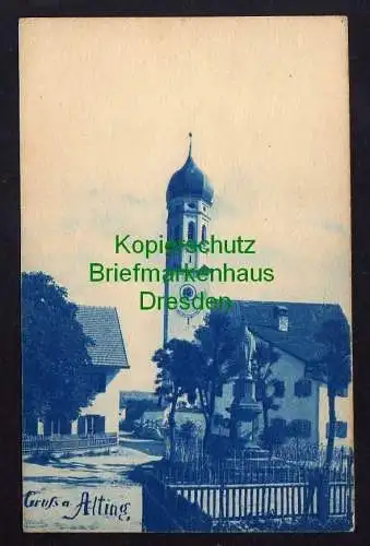 119835 AK Gruß aus Alting um 1900 Kirche Blaudruck Denkmal