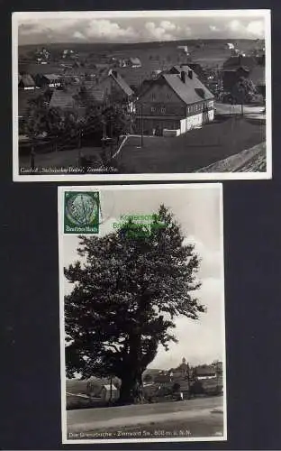 122948 2 AK Zinnwald Grenzbuche Baum 1935 Gasthof Sächsischer Reiter