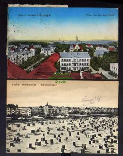 123601 2 AK Swinemünde Blick vom Kurhaus Turm Hotel Bellevue 1923 Dünenstraße