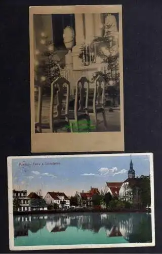 128448 2 AK Pulsnitz Partie am Schlossteich 1913Kirche Innenaufnahme
