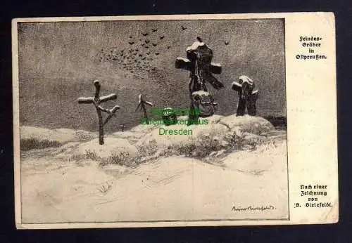 129456 AK Feindes Gräber in Ostpreußen Hilfe 1917 Feldpost Künstlerkarte