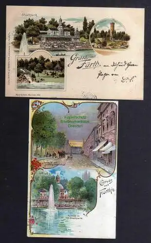 129336 2 AK Fürth 1899 Anlage am Ludwigsbahnhof Litho Restaurant Stadtpark