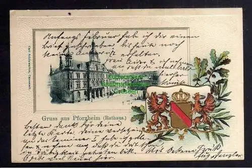 129185 AK Pforzheim 1904 Bahnhofstrasse Rathaus Wappen