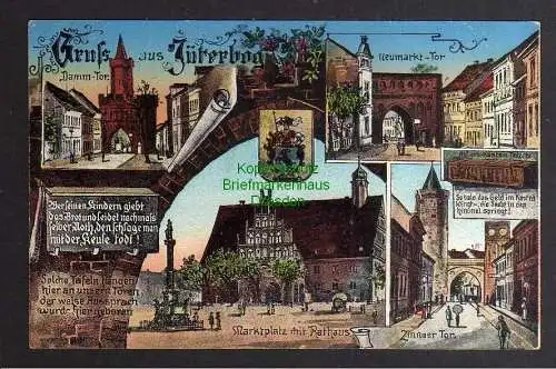 129616 AK Jüterbog 1916 Damm Tor Zinnaer Tor Markt Rathaus