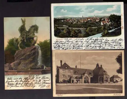 130265 3 AK Herford Panorama 1902 Bahnhof 1928 Wittekindsbrunnen 1905