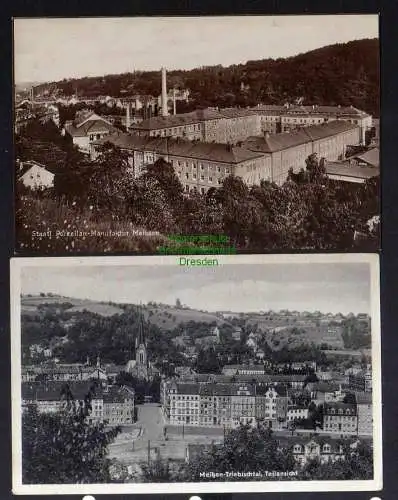 131378 2 AK Meißen Triebischtal Teilansicht 1956 Staatl. Porzellanmanufaktur um