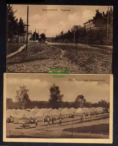 131766 2 AK Baranawitschy Baranowitschi Poststrasse Brigadelager 1916 Feldpost
