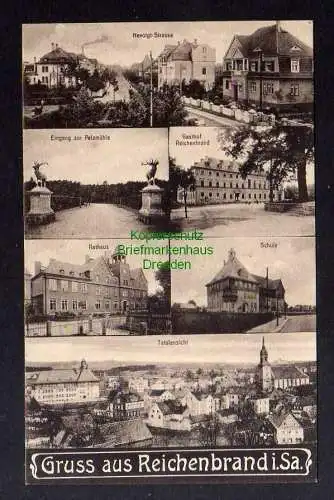 132323 AK Reichenbrand Sa. Nevoigt Strße Gasthof Rathaus Schule Totale um 1915