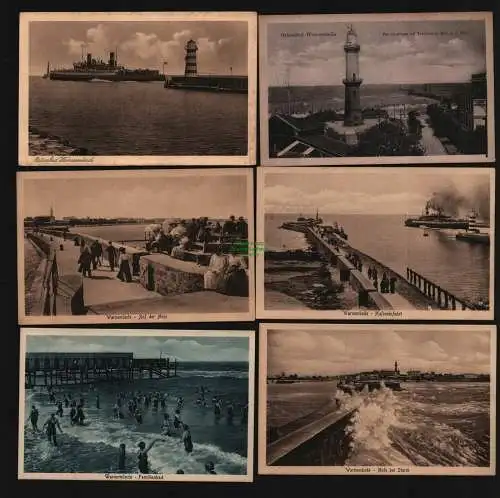 134053 6 AK Ostseebad Warnemünde Leuchtturm Hafeneinfahrt Mole bei Sturm