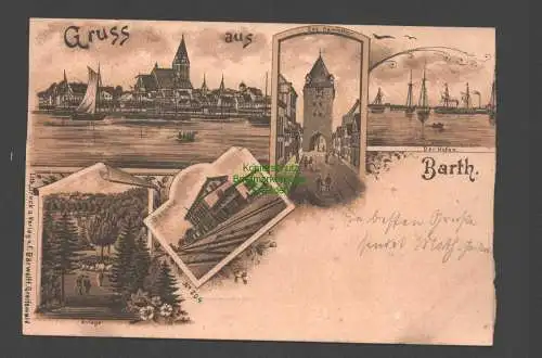 137069 AK Barth Litho vor 1898 Bahnhof Dammtor Hafen Verlag Bärwolff Greifswald