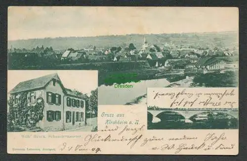 137166 AK Kirchheim am Neckar 1904 Schneidermeister Wilh. Hauck Brücke Panorama