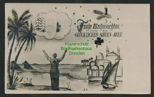 137753 Foto 13,5 x 8,5 cm Ägypten Bittersee 1947 Kriegsgefangener Weihnachten Ne