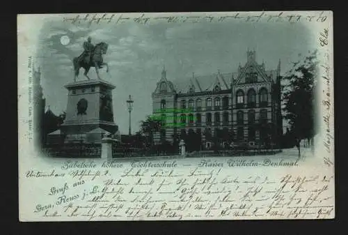 138007 AK Gera Reuss Zabelsche höhere Töchterschule Kaiser Wilhelm Denkmal 1898