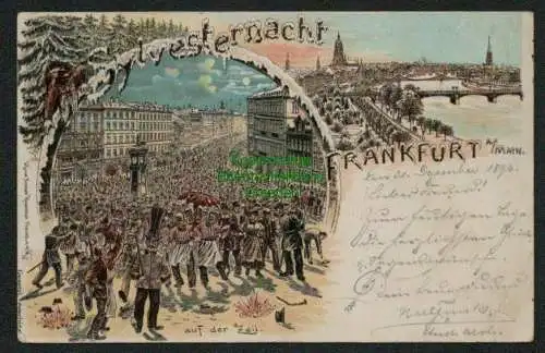 137698 AK Frankfurt Main Winterlitho Silvesternacht auf der Zeil 1896 Vorläufer