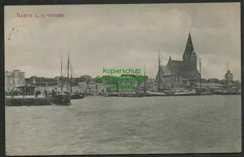 137858 AK Barth a. d. Ostsee 1909 Seeseite Kirche Hafen