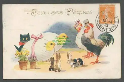 139043 2 AK Joyeuses Paques Ostern 1922 Katze Eier Kücken Osterhase Huhn Hahn