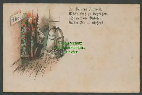 139219 AK Künstlerkarte Humor um 1900 Geld Dukaten