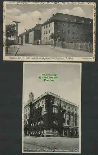 139323 2 AK Freystadt Niederschlesien 1937 Kaserne Infanterie Rgt 54 Rathaus