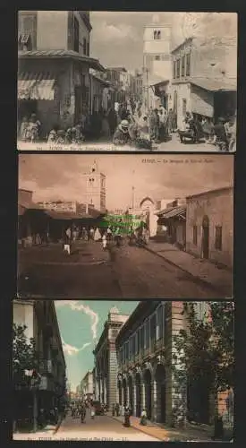 140218 3 AK Tunis Tunesien 1910 Rue des Teinturiers La Mosquee de Sidi-el-Bachir