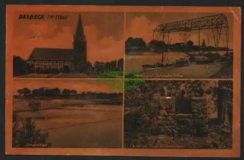 140050 AK Basbeck N.-Elbe Hemmoor um 1940 Kirche Strandbad Hafen Schwebefähre