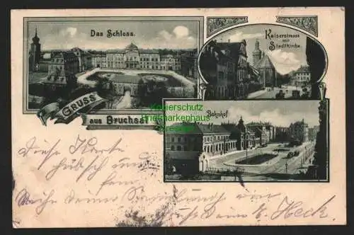 140153 AK Bruchsal Schloss Bahnhof Kaiserstrasse Stadtkirche 1902