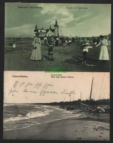 139984 AK Swinemünde Strand Seebrücke 1908 Osternothafen Blick nach Misdroy