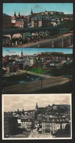 140084 3 AK Glatz Klodzko 1916 Stadtbahnhof Burg Brücke Festung