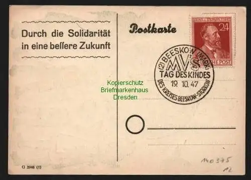 140375 Beeskow Storkow Tag des Kindes 1947 Märkische Volkssolidarität 