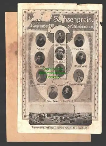 141216 AK Chemnitz Pestowerke Großer Sachsenpreis 1911 Radrennen Teilnehmer
