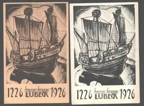141645 2 AK Hanse Kogge Lübeck 1226 - 1926 Festpostkarte 2 Varianten