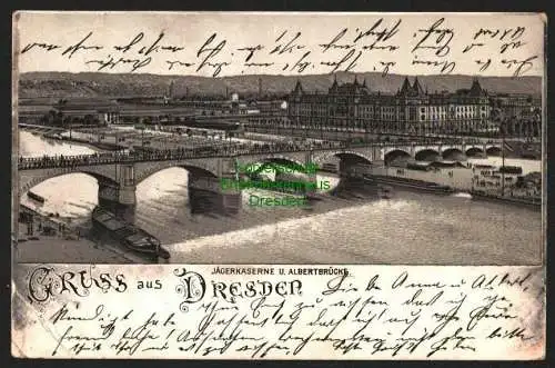 142706 AK Dresden Litho 1902 Jägerkaserne und Albertbrücke