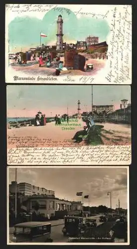 142865 3 AK Ostseebad Warnemünde Strandleben 1901 Leuchtturm Am Kurhaus 1936