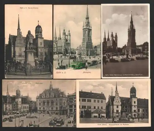 142787 5 AK Halle Saale Händel Denkmal Marktplatz Roter Turm 1933 Waagegebäude