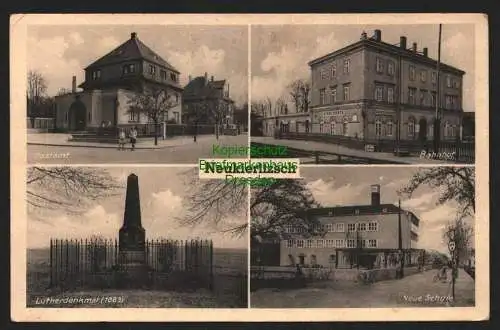 143769 AK Neukieritsch um 1920 Postamt Bahnhof Neu Schule Lutherdenkmal
