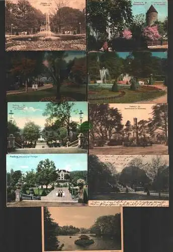 143805 9 AK Freiberg im Blütenschmuck 1909 Schlossplatz Park Schwedendenkmal